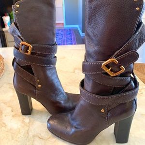 Chloe Brown Leather Paddington Wrap Buckle Boots